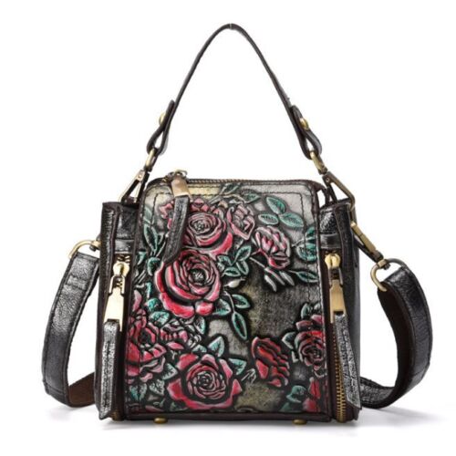 Bolso de Mano Bolso de Hombro de Cuero de Vaca Genuino de Colección en Grabado - Imagen 15 de 15
