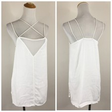 ZARA Womens sz Small White Sheer Mesh Insert Double Strap Slit Hem Cami Top