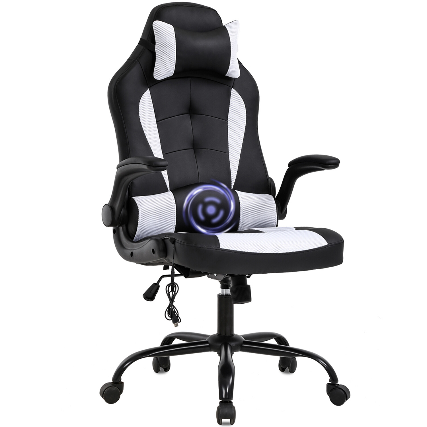 PC Gaming Chair Massage Office Chair Racing Chair W/ Lumbar Headrest Armrest-image