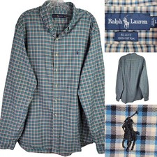 Polo Ralph Lauren Shirt Oxford Button Down Mens L Large Plaid Blake Vintage