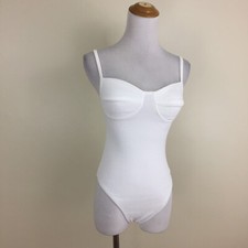 NWT NUDE White Ribbed Stretch One Piece Bodysuit Womens sz Small