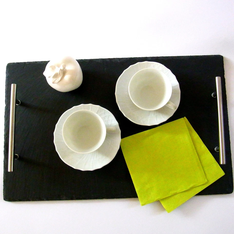 Tablett Serviertablett Schiefer Servierplatte Tragegriffen Lifestyle Naturstein