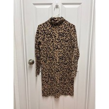 Nicole Miller Dress Womens Large Brown Animal Leopard Turtleneck