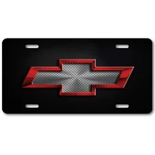 Chevy Chevrolet Red Bow-tie grill on blacklook Aluminum License Plate Tag Design