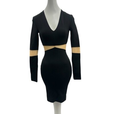 Torn By Ronny Kobo XS Bodycon Mini Dress Black Long Sleeve Cutouts V-Neck  NWT | eBay