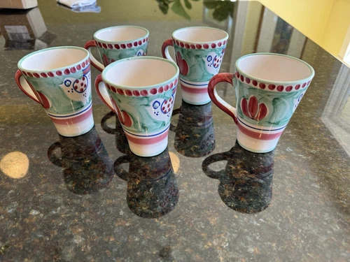 Vietri Solimene Campagna Green Bird Mugs Made In Italy