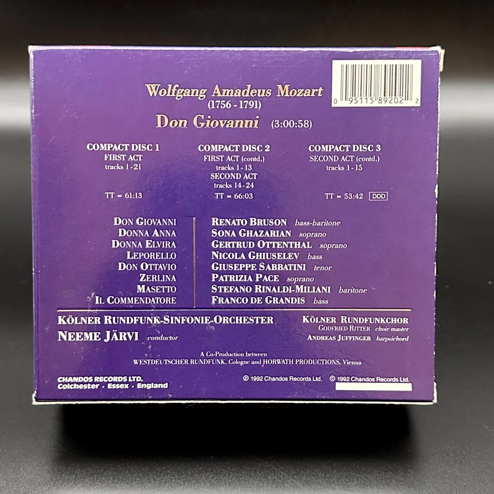 Mozart DON GIOVANNI Jarvi Bruson Ghazarian [Chandos 3 CD Box Set] NEAR MINT Foto 2 de 3