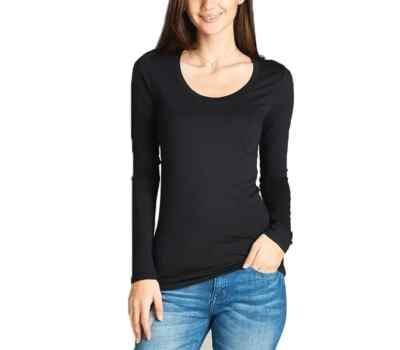 #ad Women#x27;s Round Neck Long Sleeve T Shirt Basic Stretch Cotton Top US Slim Fit $12.99