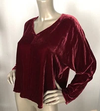 NWT Eileen Fisher Top Deep Claret V-Neck Boxy Dolman Sleeve Viscose Silk Velvet