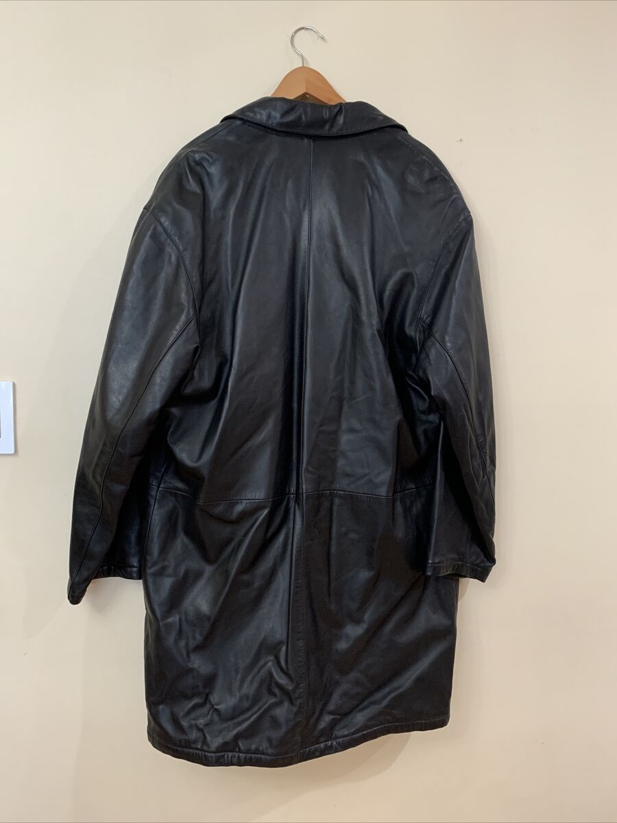 PAL ZILERI SPORT Mens Black Button Front Long Lined Leather PAL ZILERI SPORT Mens Black Button Front Long Lined Leather