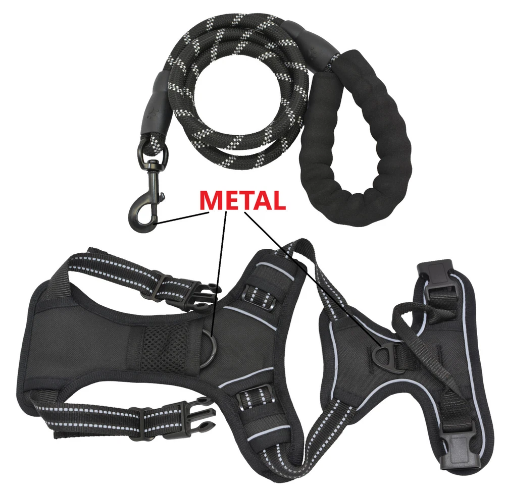 Dog Harness & Training Leash No Pull Control Adjustable Large Handle Heavy Duty