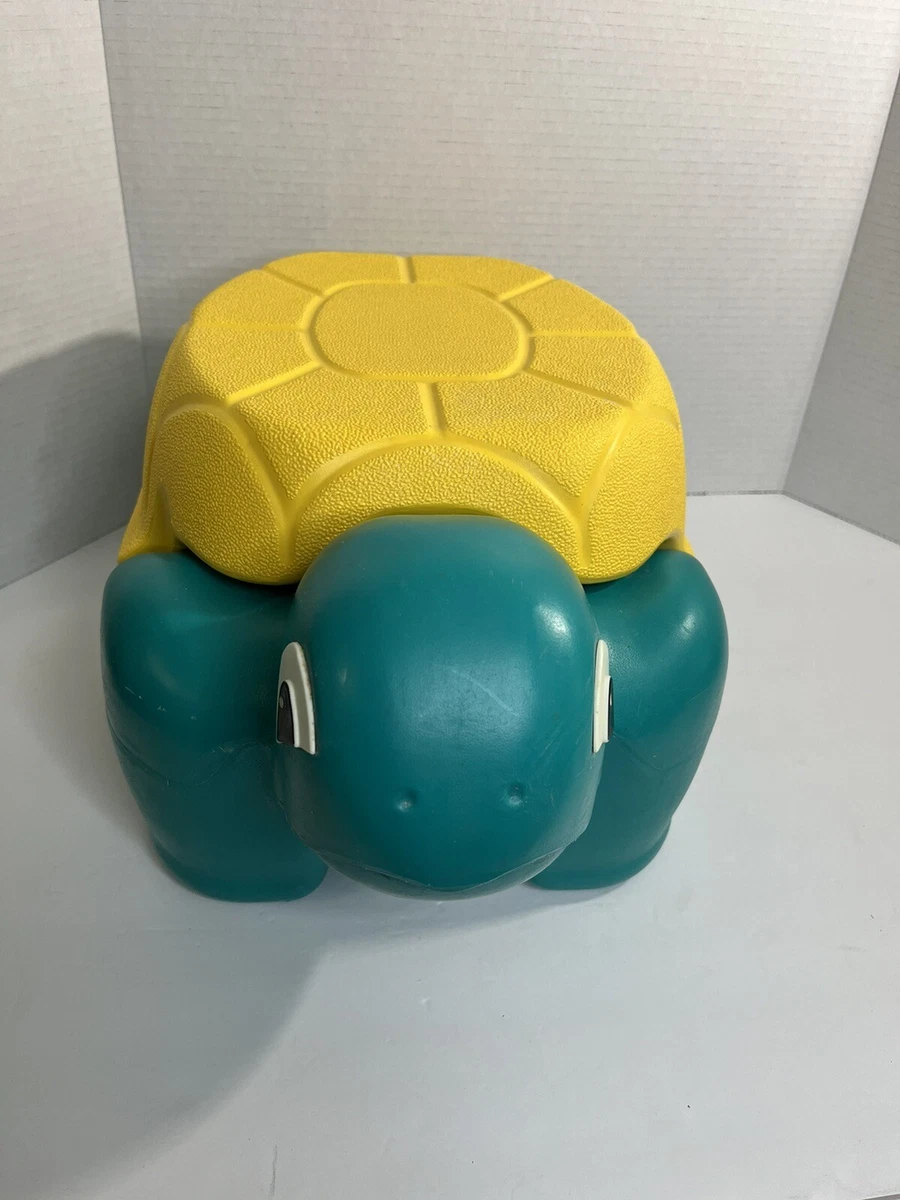 VTG Rubbermaid Turquoise Yellow Turtle Kids Step Stool Storage Bathroom