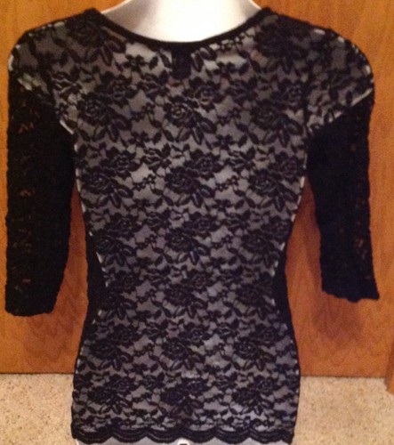 Rue 21 Womens Junior Top Size M Black Lace Elbow Length Sleeves - Picture 3 of 3