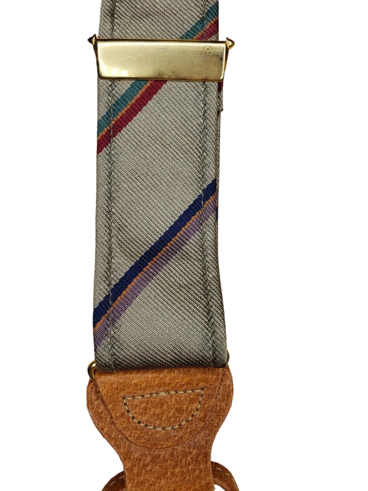 Tirantes ajustables de cuero marrón a rayas plateadas Trafalgar con botones Foto 3 de 4