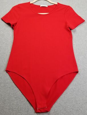 MANGOPOP Body Suit Womens Medium M Red Short Sleeve Stretch Casual Crewneck  Knit