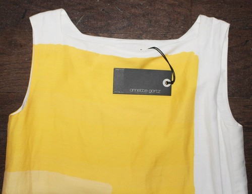 $728 Nuevo VESTIDO DE LINO Annette Gortz Mujer EE. UU. 2 UE Talla 34 Amarillo Blanco 100 Años - Imagen 8 de 8