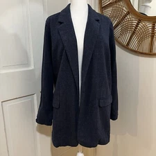 J. Jill Sz M Blue Open Front Nautical Classic Career Capsule Long Blazer Jacket