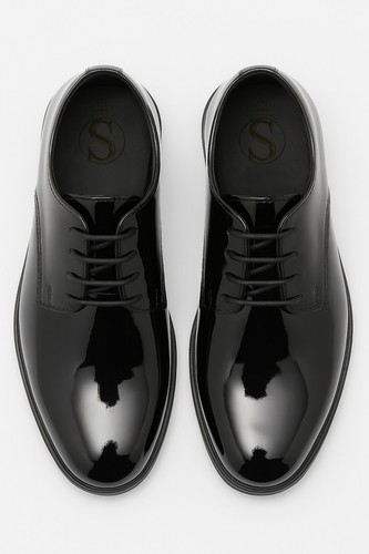 Zapatos de vestir Derby para niños charol con cordones brillantes boda formal graduación fiesta calzado - Imagen 4 de 22