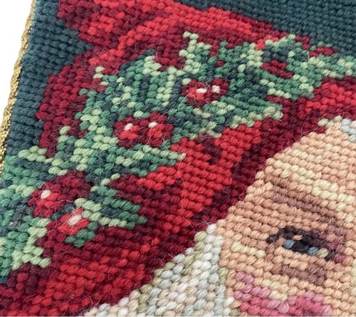Vintage Needlepoint Christmas Stocking Santa Claus Face Handmade Holiday Decor - Picture 4 of 11