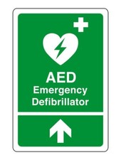 AED Emergency Defibrillator arrow up safety sign - for indoor/outdoor usage PVC