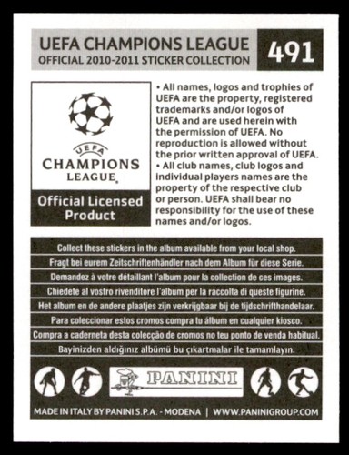 Panini Champions League 2010-2011 Samir Nasri Arsenal FC No. 491 - Picture 2 of 2