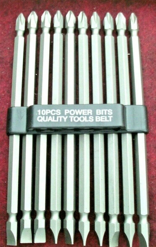 Double End 6 Inch Long Power Bit #2 Ph x 1/4" Slot Carbon Steel 10 Pieces New