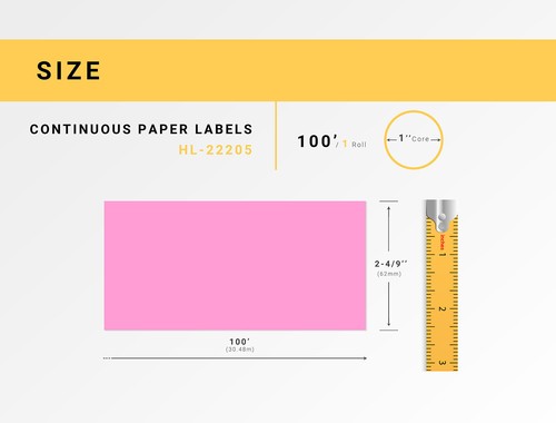 Non-OEM Fits BROTHER DK-2205 PINK Continuous Labels - (2) Rolls of 100' - Picture 3 of 8