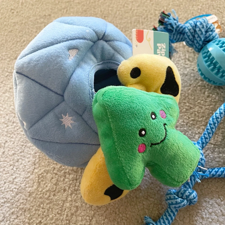 Dog Chew Toys Plush Rope Rubber Squeaky Burrow Teething LOT OF 3 Zippy Paws NEW - Image 2 of 4