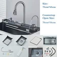 Single Bowl Stainless Steel Rectangular Kitchen Sink Undermount  Pull-Out Faucet