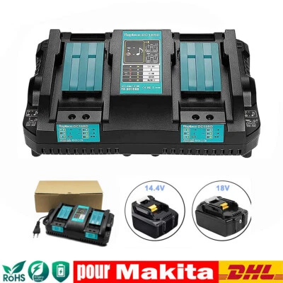 Chargeur 2- ports 14,4V 18V 4A pour Makita Batterie BL1850B BL1415 DC18RC DC18RD