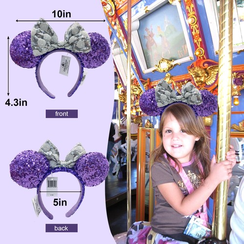 Disney Parks Shanghai Minnie Mouse Headband Ears Purple Silver Bow Sequins ๐ - Picture 5 of 10