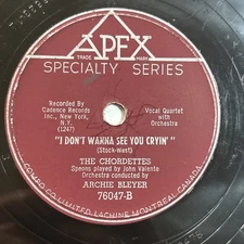 Mr Sandman / I dont wanna see you cryin The Chordates Canada Press Shellac 1954