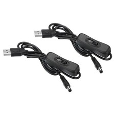 2 x USB to DC 5.5x2.1mm Extension Cable ON/Off Switch Male Power Adapter Black
