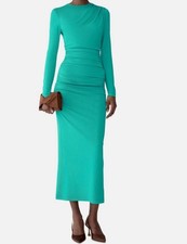 Carolina Herrera Women's Turquoise Blue Draped Mock Neck Dress Petite Size S/P