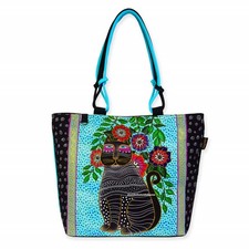 Laurel Burch Cat Kitty Noir Blossoms LARGE Shoulder Tote 18"x5.5"x14.5" NEW