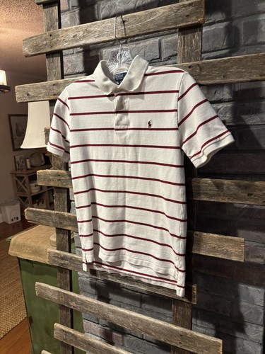 Boys Polo Ralph Lauren Shirt L (14-16), White With Burgundy Stripes Short Sleeve - Picture 7 of 7