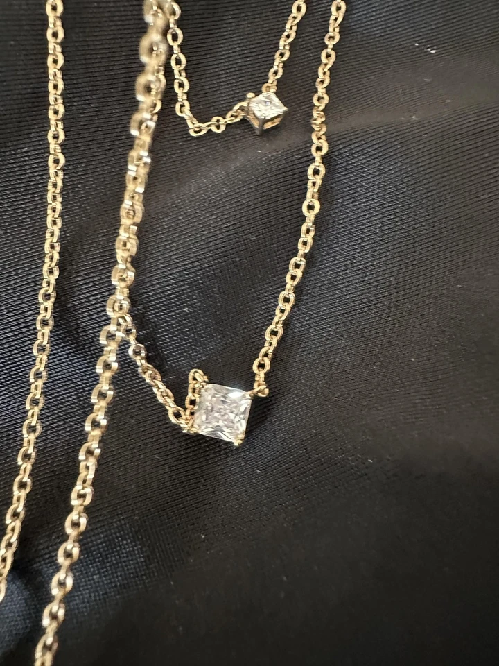 Kenneth Jay Lane CZ Layered Station Necklace Gold Cubic Zirconia Crystal 18 Inch - Image 4 of 4