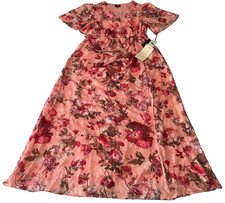 Adrianna Papell Aidan Mattox Dress Womens Size XL Pink Red Floral Lined Stretch