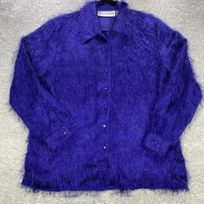 Claudia Richard Women Size S Purple Long Sleeve Button Up Fuzzy Eyelash  Shimmer
