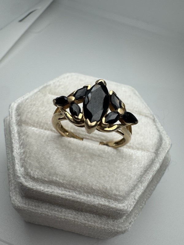 Vintage 14K 585 Yellow Gold Natural Dark Blue Sapphire Ring 3.72g Size 6