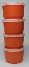 4 Vintage Tupperware Set of 4 Orange Snack Cup Container 1229 Lid Seals 297