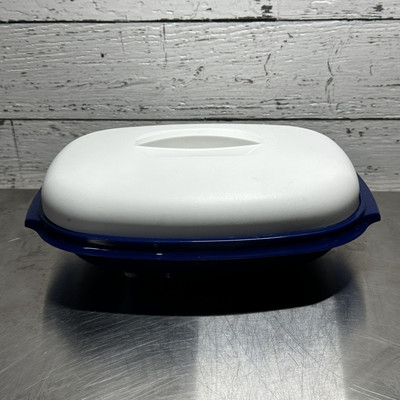 3 pc Vintage TUPPERWARE Blue White #1273 Oval 6 Cup Micro-Steamer Microwavable