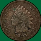 1894 Indian Head Cent Fine F Coin, Corrosion #39512
