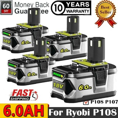 1-4X For Ryobi P108 18V ONE Plus Battery 18 Volt LITHIUM-ION 6.0Ah High Capacity