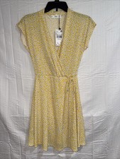 Mango MNG Womens Midi Dress Size XS / 2 Yellow Floral Crepe Knit Wrap Cottage
