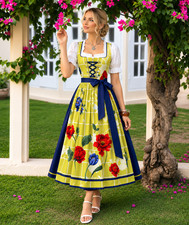 Women's Yellow Floral Dirndl Dress Oktoberfest Bavarian German Festival Costume