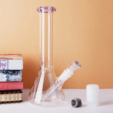 10" Heavy Duty Glass Bong Purple Water Smoking Tobacco Pipe Beaker 14MM Bowl