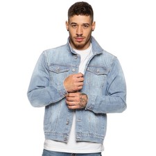 Mens Enzo Denim Jacket Trucker Jacket Classic Washed Vintage Style Coat