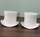 2 Vintage Fenton Milk Glass White Daisy Button Top Hats planters 3.25 in high