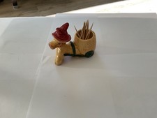 Vintage ceramiczny osioł z wózkiem uchwyt na wykałaczkę Japonia 4x3"